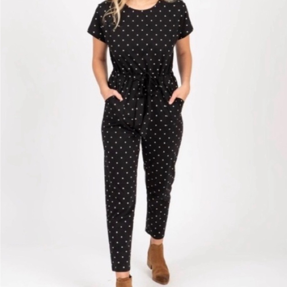 Piper & Scoot Highly Sought After Bianca Jumpsuit in Polka Dot size Small black